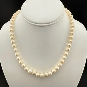 Classic Pearl Necklace Silver Tone Clasp Strand Elegant Jewelry Women